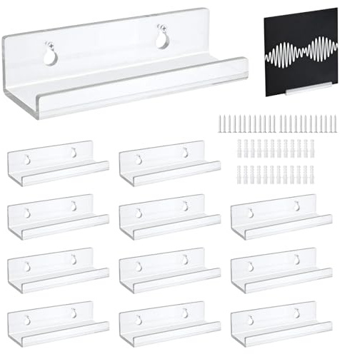 Foonary 12 supporti da parete per dischi in vinile, 10 x 3,5 x 3 cm, adesivo, supporto per vinile acrilico, senza fori, mensola CD, supporto da parete in vinile, per camera da letto, soggiorno, bagno