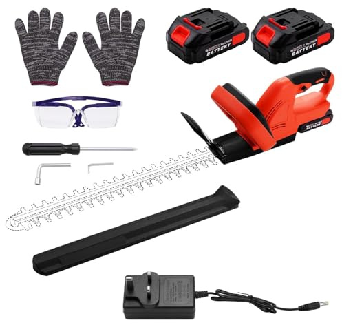 Tagliasiepi senza fili con 2 batterie al litio ricaricabili, tagliasiepi elettrico portatile, taglio seghettato a doppia azione per cespuglio da giardino, cespuglio, taglio di ligustro, completo di