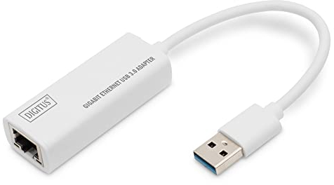 Digitus DN-3023, Adattatore di rete via USB 3.0 - Gigabit Ethernet 1 GBit/s RJ45 - Connessione LAN aggiuntiva tramite spina USB-A, bianco