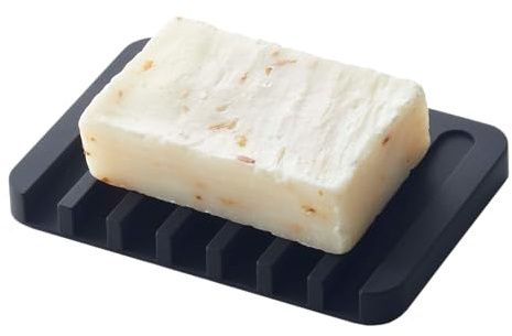 Yamazaki 7398 FLOW Seifenablage aus Silikon, schwarz, Silikon, minimalistisch, 11.5 x 8 x 1 cm