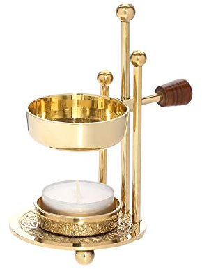 NKlaus Verstellbarer Weihrauchbrenner mit Holzgriff Messing Gold Weihrauchständer 1524