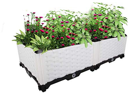 Hershii Rechteckiges Hochbeet aus Kunststoff für den Innen- und Außenbereich, Pflanzkasten für Gemüse, Pflanzen, Kräuter, Blumen und Sukkulenten, weiß – 76 x 39 x 21 cm