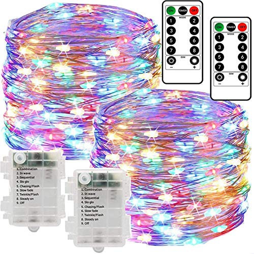 Chipark Fairy String Lights Battery Operated 2 Pack 12m 120 LED String Lights with Remote 8 Modes Waterproof Copper Wire Lights Decorative Lighting for Indoor Outdoor Bedroom Garden Xmas (Multicolor)