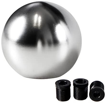 YIUIY Universal Round Ball Gear Shift Knob,Chrome Finish Aluminum Shifter Knobs with 3 Adapters Compatible with Manual and Automatic Transmission Car(Sliver)