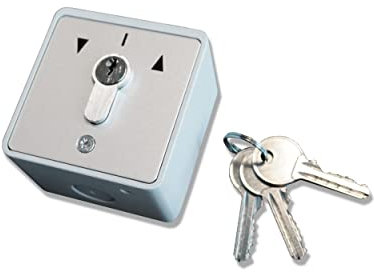 Interrupteur à clé pour portes de garage et portails à moteur, pose en saillie étanche, 3 clés incluses, contrôleur deux positions pour ouverture et fermeture de portes et portail - Fabriqué en France