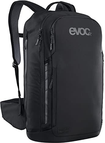 EVOC COMMUTE PRO 22 Rucksack (Fahrradrucksack, inkl. Rückenprotektor, recyceltes Polyester, Gewicht: 1,2 kg, Maße: 15 x 29 x 48 cm, Volumen: 22 l, Größe: S/M), Schwarz
