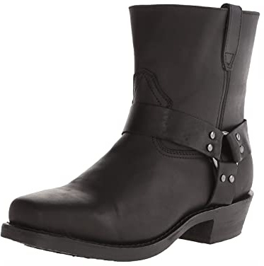 Men's Vintage Cowboy Boots Square Toe with Side Zipper Men's Harness Motorcycle Leather Boots,Black,7.5 UK