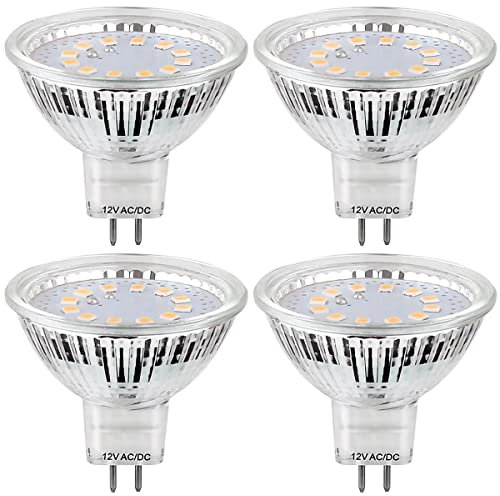 SANSUN Lampadine LED MR16 da 5 W equivalenti a 50 W alogene, attacco GU5.3 bi-pin, 12 V, 3000 K, grandangolo 120°, non dimmerabili (bianco caldo, confezione da 4)