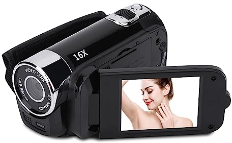 Videocamera Videocamera, Videocamera con Zoom Digitale Full HD 16X, Rotazione di 270 Gradi, Registratore Videocamera Videocamera DV con 1 Batteria per Viaggi (Nero)