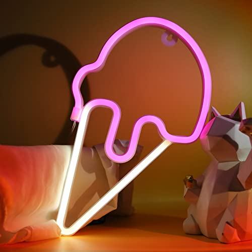 DWOOKE Insegna al neon a LED con gelato al neon rosa luce al neon a batteria/USB Operato al neon cartello artistico per decorazione da parete camera delle ragazze luminoso cartello gelato per feste