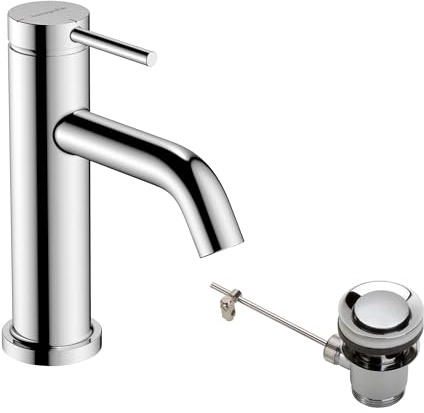 hansgrohe Tecturis S - Waschtischarmatur mit Zugstange, energiesparend (CoolStart), Wasserhahn Bad mit Auslauf Höhe 80mm, Mischbatterie Waschbecken wassersparend (EcoSmart+), Chrom