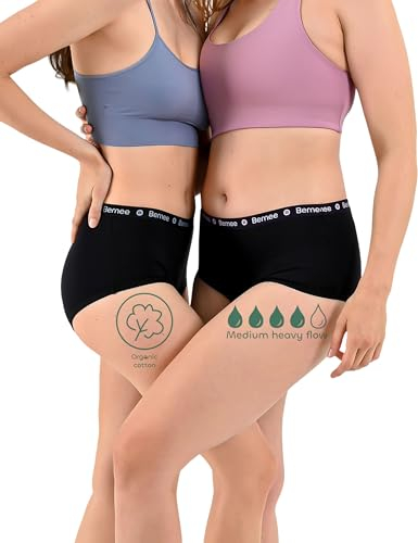 BeMee Teenage Hipster Starter Paket aus Bio-Baumwolle, Menstruations-Unterwäsche auslaufsicher bei mittel starker Blutung, schwarz, Größe M, Doppelpack