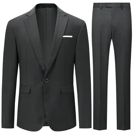 Allthemen Costume Homme Mariage Blazer Affaire Cérémonie Slim fit Veste et Pantalon Deux pièce Gris XL