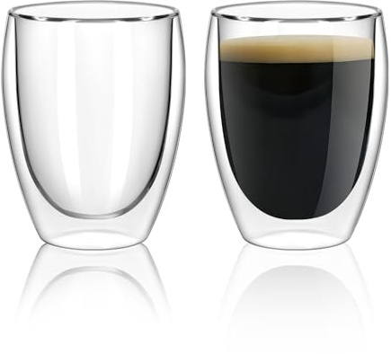 SCJHMY Glass Coffee Mugs Set of 2, Double Walled Clear Coffee Cups 12oz, Clear Latte Espresso Mugs for Milk Juice, Clear Glass Cappuccino Cup Glassware Gift for Christmas Birthday