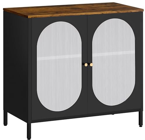 HOMSTEEL Sideboard, Metallschrank mit transluzenten PC Board Türen, Zwei Farbe Griffe, Liquor Schrank mit verstellbaren Regalen für Küche, Esszimmer, Wohnzimmer, Flur, Vintagebraun-Schwarz