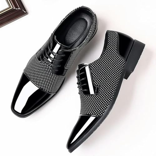 WPFDDP Zapatos de Vestir clásicos de Tendencia para Hombres, Zapatos Oxford de Charol con Cordones, Zapatos Formales de Cuero Negro para Bodas y Fiestas