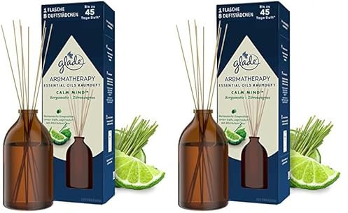 Glade Aromatherapy Essential Oils Raumduft, Calm Mind, Raumduft Stäbchen für ätherische Öle, Bergamotte + Zitronengras, 80ml (Packung mit 2)