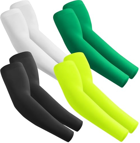 fuinloth 4 Paires Manchettes de Bras pour Homme et Femme, Anti UV Protection Gaming Sport Noir+Blanc+Vert+Fluorescent