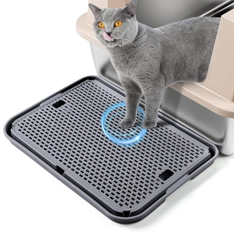 Bartuke Tapis de Rampe, 42x30CM Escalier pour bac à litière pour Chat, Attrape-litière pour bac à litière Automatique autonettoyant, idéal pour Chaton et Chats Plus âgés(Gris foncé)