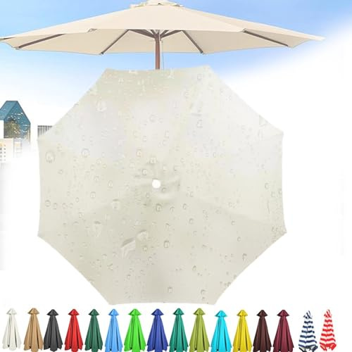 Anti-UV Market Umbrella Canopy Cover, 8 Ribs Umbrella Cloth, Waterproof Outdoor Parasol Top Replacement Cover for Patio Garden Yard Pool Backyard(Beige, 2.7m(9ft))