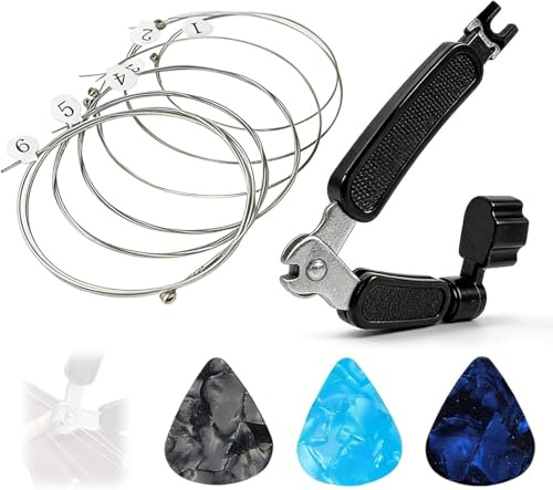 Juego de 6 cuerdas para guitarra clásica, de nailon con revestimiento plateado, para guitarra clásica, occidental y acústica, tamaño mediano, con 3 púas y herramienta 3 en 1