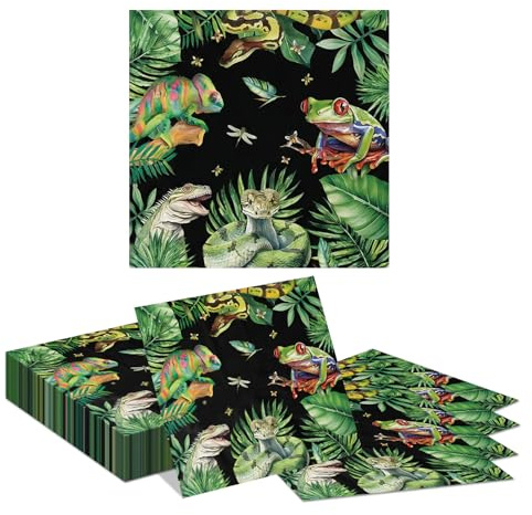 Tapufitil 40 Servilletas De Papel con Motivo Acuarela De Camaleón Y Rana, 33x33cm, Desechables para Fiesta Infantil Y Celebración Selva