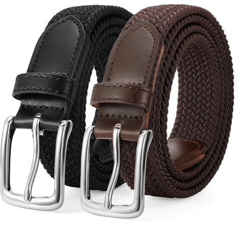 LEACOOLKEY Cintura Elastica Intrecciata Uomo, Set da 2 Pezzi, Cinture Elastica in Tessuto Unisex Cintura Intrecciata Regolabile Cintura Casual Uomo per Jeans e Golf Cintura da Uomo Senza Fori