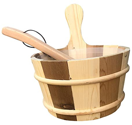 SiaBiced Cubeta de Sauna Barril de Madera con Artesanía Accesorios para Baño Spa Capacidad 4L para Baño Turco Decoración, Marrón Madera
