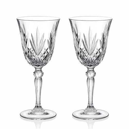 Brilant Elegance Kristall Weingläser 2er Set, 280 ml Kristallglas Weingläser, bleifreie Kristallgläser Set, Vintage-Design, hergestellt in der EU, spülmaschinenfest, Geschenkset für Weinliebhaber