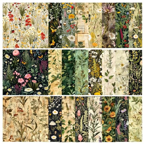 24 Sheets Decoupage Paper Sheets,Vintage Floral Scrapbooking Paper Set,6x6 Inches Decoupage Cardstock for Furniture,Bullet Journals,Scrapbooks,DIY Projects and Gift Wrapping (Green Plants)