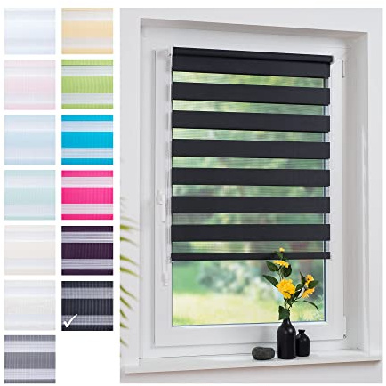 Liedeco® Duo Rollo Klemmfix - 45 x 160 cm anthrazit/transparent lichtdurchlässig Blickdicht und stufenlos verstellbar/leichte Innen-Montage ohne Bohren mit Klemmträger / 123 montiert