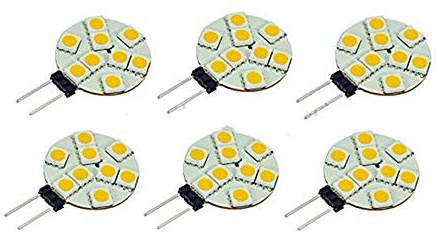 Best to Buy (6-PACK)Super Bright LEDG4SP9SMD-WW LED Disc Type G4 Base Lamp Side Pin with 9 High Power 5050SMD LEDs, 12Volt-24Volt, JC G4 Bi-pin Bulb Replacement for RV Camper Trailer Boat Marine,2 Watt 115 Lumen - Warm White Color (3000k)