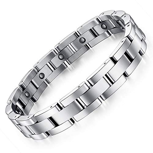 Feraco Magnetic Bracelets for Men Sleek Titanium Stainless Steel Magnetic Therapy Bracelet with Sizing Tool, Jewelry Gifts for Men (Silver)