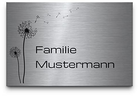 Edelstahl Namensschilder mit Gravur | Türschild Familie o. Briefkastenschild selbstklebend o. mit Bohrung | Schild personalisiert mit Wunschtext & Motiven | Haustürschild Hausschild wetterfest