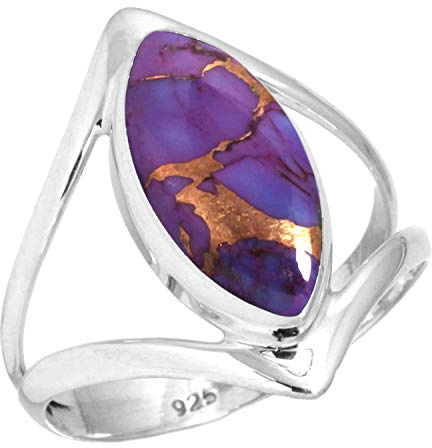 Jeweloporium Bague en argent sterling 925 avec turquoise violette et cuivre, taille 53, pour femme, bijou fait main avec pierres précieuses marquise