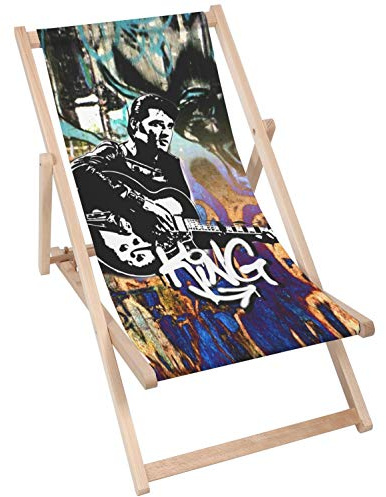 Merino Wool Modern Sun Loungers Padded Wooden Garden Sea Chair PATIO SEASIDE Folding Hardwood Beach (King Elvis, 1)