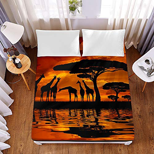 Treer Mikrofaser Spannbetttuch Rutschfestem Bettlaken, Afrikanische Giraffe Atmungsaktivem in Vielen Größen und Farben Dekoratives und bedrucktes bis 30cm Hohe Matratzen (C,120x200x30cm)