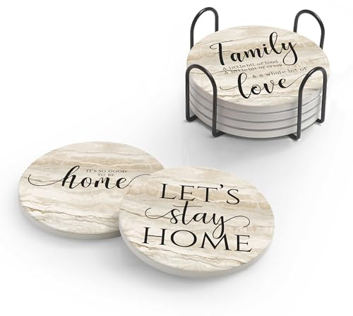 Hoomey Lot de 6 Dessous de Verre absorbants avec Support, Dessous de Verre rustiques en céramique avec Dos en liège pour Protection de Table, Cadeaux de Pendaison de crémaillère, décoration de Ferme