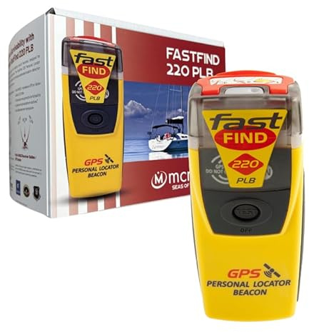 McMurdo FastFind 220 PLB | 406 MHz | GPS | sans abonnement | Étanche | Flottant | Compact | Léger | 121,5 MHz | Couverture Mondiale | Pré-programmé pour immatriculation en France