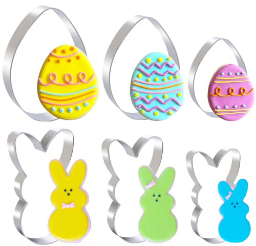 Easter Cookie Cutter Set - 6 Piece Easter Bunny and Egg Cookie Cutters - Stainless Steel Assorted Sizes