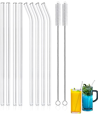 8 pajitas de vidrio reutilizables, pajitas flexibles transparentes y directas para bebidas frías de cóctel de batido