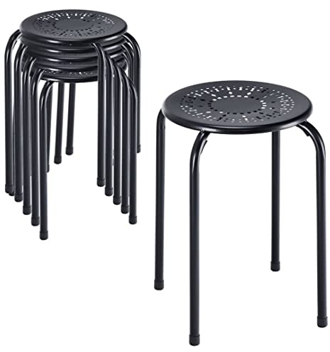 GiantexUK Stacking Stools Set of 6, Stackable Bar Chairs with Anti-Slip Feet & X-Shape Construction, Breathable Backless Kitchen Seating for Home Backyard Office, 120kg Weight Capacity (Black) | Breathable Kitchen Seating with Anti-Slip Feet & X-Shape Construction for Home Backyard Office, 120kg Weight Capacity