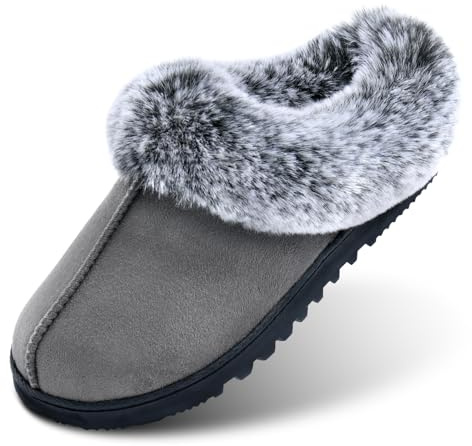 LORDFON Womens Slippers with Memory Foam,Winter House Slippers for Women with Warm Faux Fur Collar,Cozy Slip-on Bedroom Indoor Shoes Size 9-10