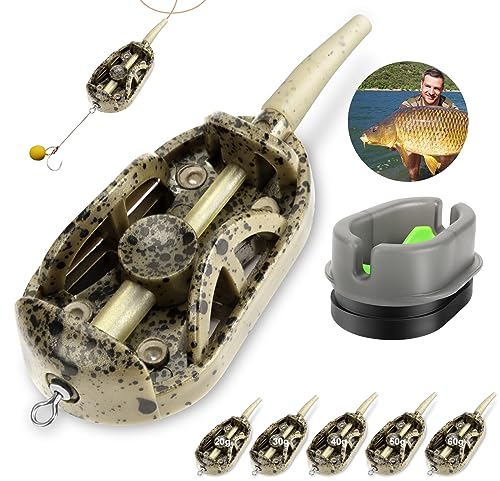 Realure Feeder Zubehör, 5 in 1 Method Feeder, Karpfen Angeln Feeder, Inline Blei Feeder Angeln mit 20g 30g 40g 50g 60g Gewicht Feeder für Grundangeln, Pellets Karpfenfutter Feederrute Karpfen Zubehör