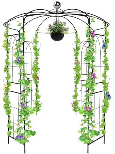 2,9 M Arche de Jardin Forme Cage à Oiseaux, Kalolary Tonnelle Jardin Robuste à 4 Côtés en Métal pour Plantes Grimpantes Treillis Mariage Arche Fleurs Vignes Support d'escalade Cour Bord Mer Extérieur