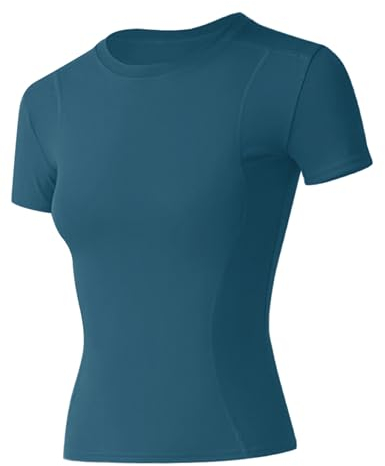 IECCP Damen Fitness Sport T-Shirt Kurzarm Laufshirt Gym Training Funktion Shirt Kurzarm für Freizeit, Yoga, Laufen, Zumba, Jogging Dunkelblau XS