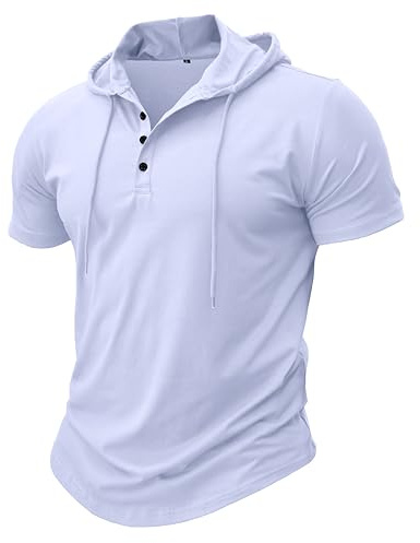 MakingDa Atlético Manga Corta Sudadera con Capucha Hombres Entrenamiento Gimnasio Suéter Camisa con Capucha Botón Ajustado al Cuerpo Verano Ligero Senderismo Sudaderas Deportivas Camiseta Blanco L