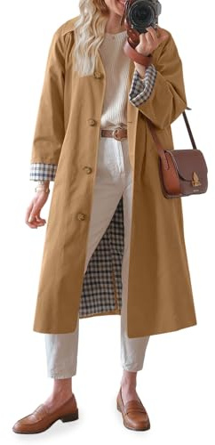 Tankaneo Womens Long Trench Coat Single Breasted Oversized Windproof Overcoat Fashion Outerwear