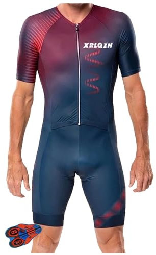 Triathlon Anzug Herren - Einteiliges Radtrikot - Trisuit Einteiler – Triathlonanzug - Triathlon Einteiler Kurz - 3Taschen Für Wettkampf Run, Strumpfhosen (TYP-9,XL)