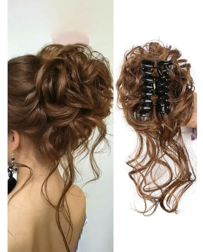 Chignon Toupet Capelli Donna con Clip, Pezzo Clip Ricci Ondulati Sintetico Artiglio Capelli Messy Bun, Ricci Ondulati Pezzo di Capelli per Donne(2#)
